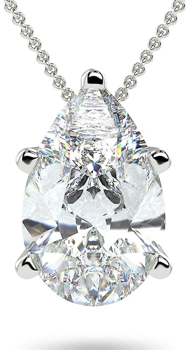 14K Gold 1/3 Carat Teardrop Pear-Shaped Lab Created Diamond Solitaire Pendant Necklace (G-H Color, VS1-VS2 Clarity), 18" - Choice of Gold Color