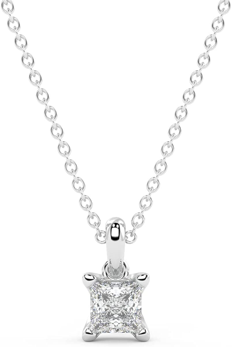 IGI Certified 1/4 Ct Princess Cut Lab Grown Diamond 14K Gold Solitaire  Pendant Necklace (G-H Color, VS1-VS2 Clarity) - 18” - Choice of Metal Color