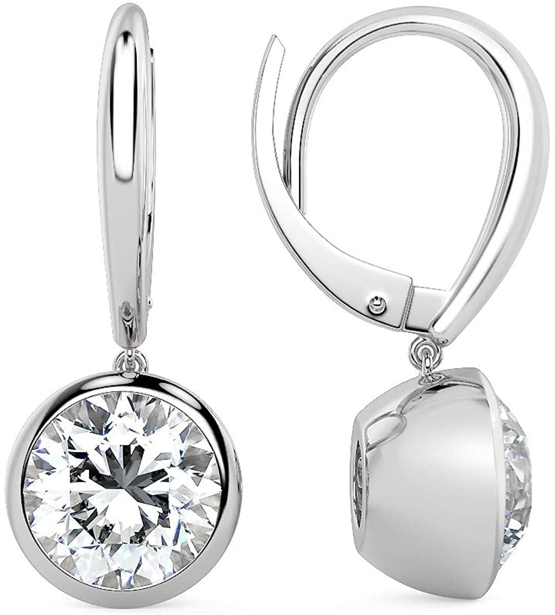 IGI Certified 1.0 Cttw Round Brilliant-Cut Lab Grown Diamond 14K Gold Bezel-Set Leverback Drop Earrings (G-H Color, VS1-VS2 Clarity) - Choice of 14K Gold Color and carat weight