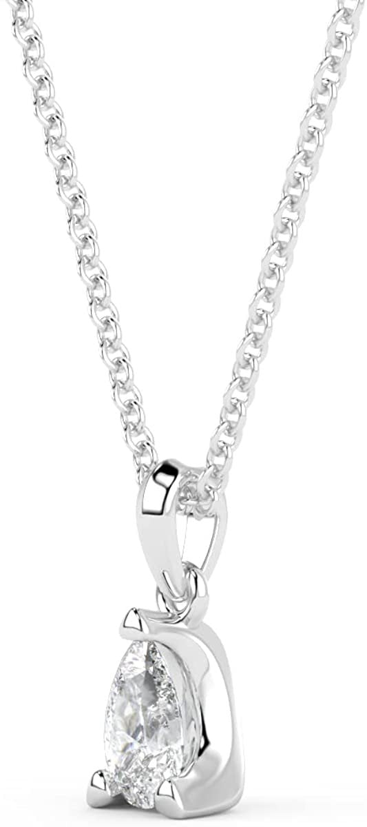 IGI Certified 1/5 Ct Pear Cut Lab Grown Diamond 14K Gold 4 Prong Solitaire Pendant Necklace (G-H Color, VS1-VS2 Clarity) - 18” - Choice of Metal Color