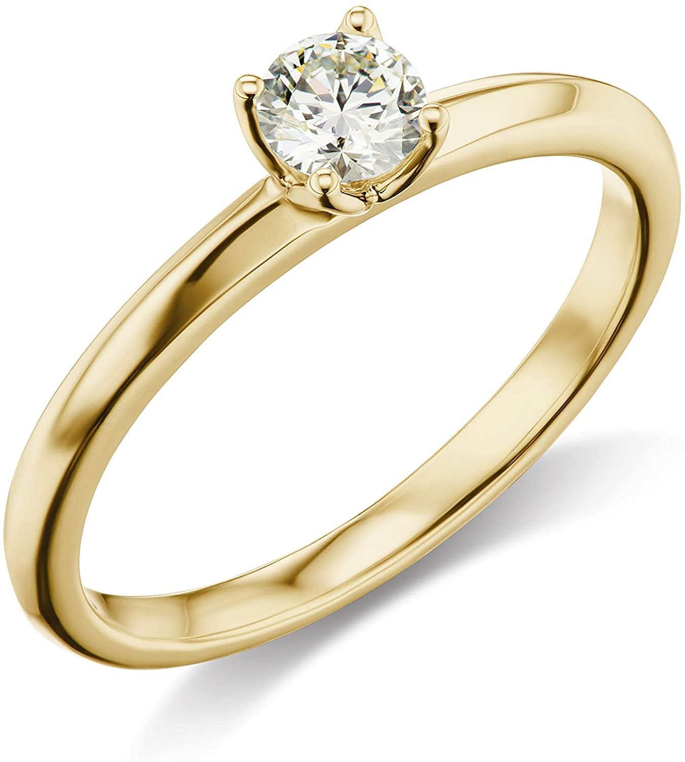 14K Yellow Gold 1/3 Carat Round Brilliant Lab Created Diamond 4-Prong Classic Solitaire Engagement Ring (G-H Color, VS1-VS2 Clarity) - Size 6.5
