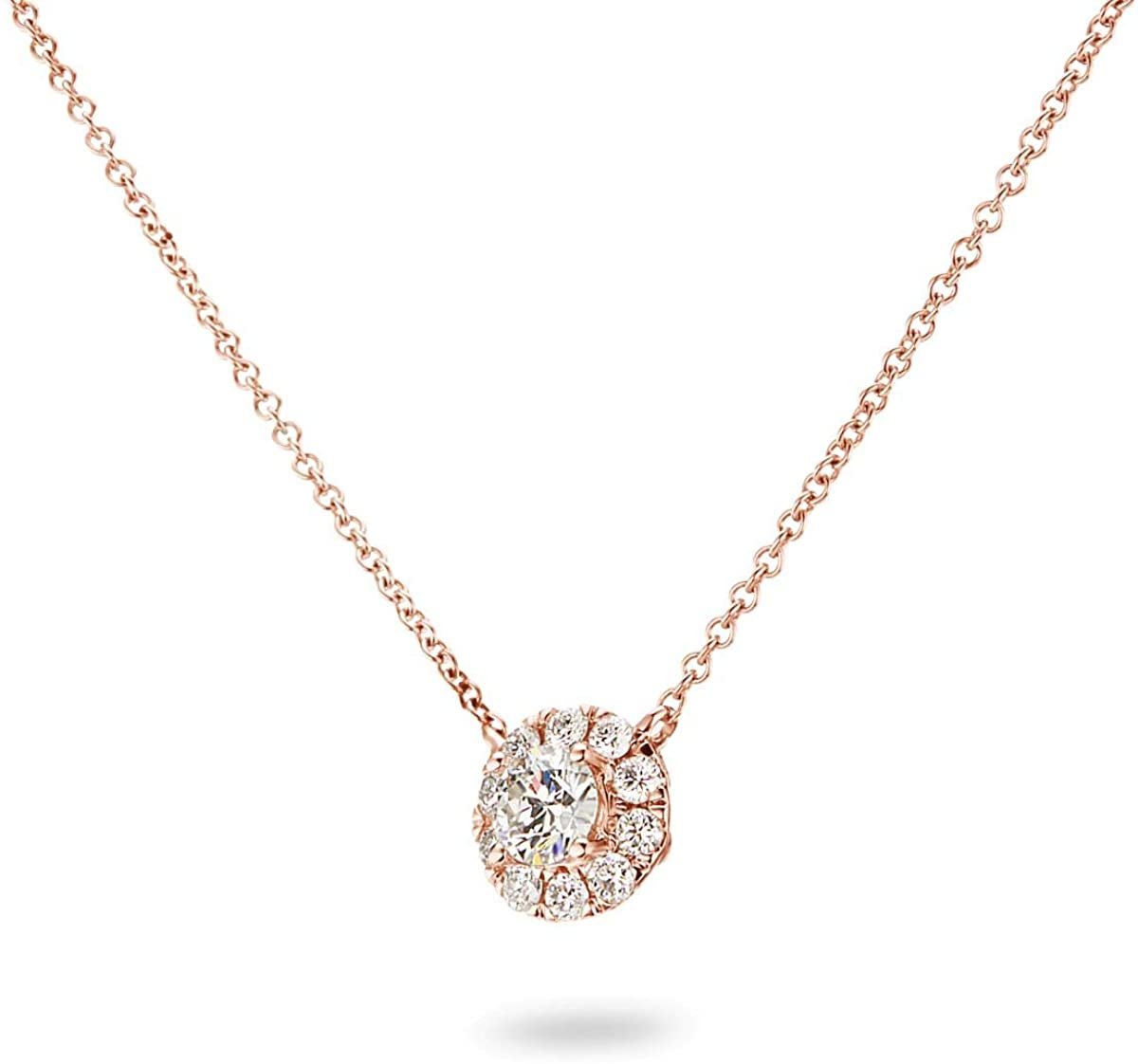 14K Gold 1/5 to 1/3 Carat Lab Grown Round-Cut Diamond Solitaire 4-Prong Pendant 16"-18" Necklace (G-H Color, VS1-VS2 Clarity) - Choice of Gold Color & Carat Weight