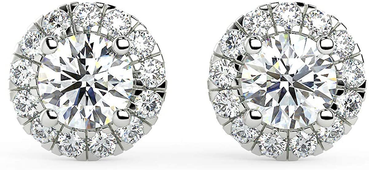 IGI Certified 1.0 or 1-3/8 Cttw Round Brilliant Cut Lab Created Diamond 14K White Gold Halo Stud Earrings (Center Stone G-H Color, VS1-VS2 Clarity) - Choice of Gem Weights