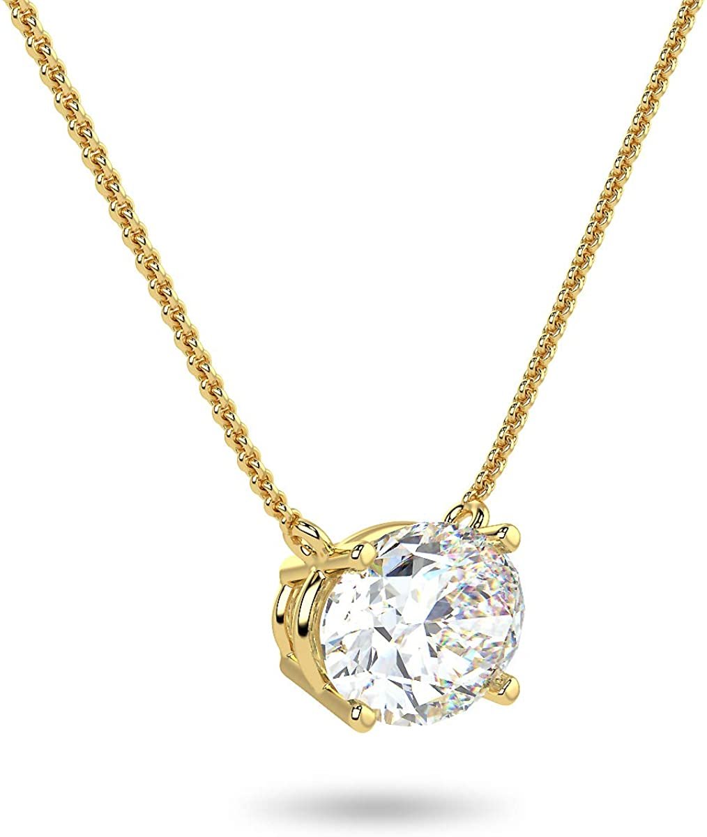IGI Certified 1/2 Ct Oval Cut Lab Grown Diamond 14K Yellow Gold East-West Solitaire Necklace (G-H Color, VS1-VS2 Clarity)