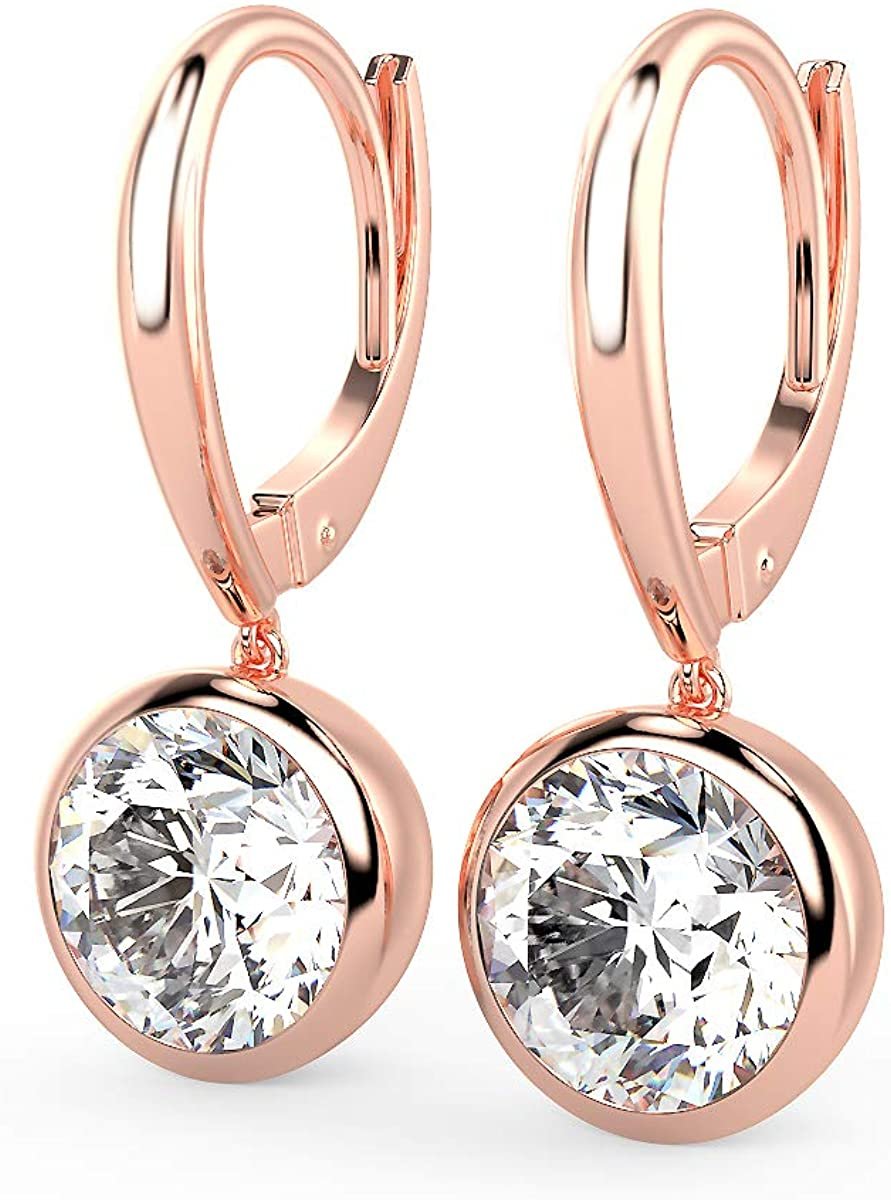 IGI Certified 1.0 Cttw Round Brilliant-Cut Lab Grown Diamond 14K Gold Bezel-Set Leverback Drop Earrings (G-H Color, VS1-VS2 Clarity) - Choice of 14K Gold Color and carat weight