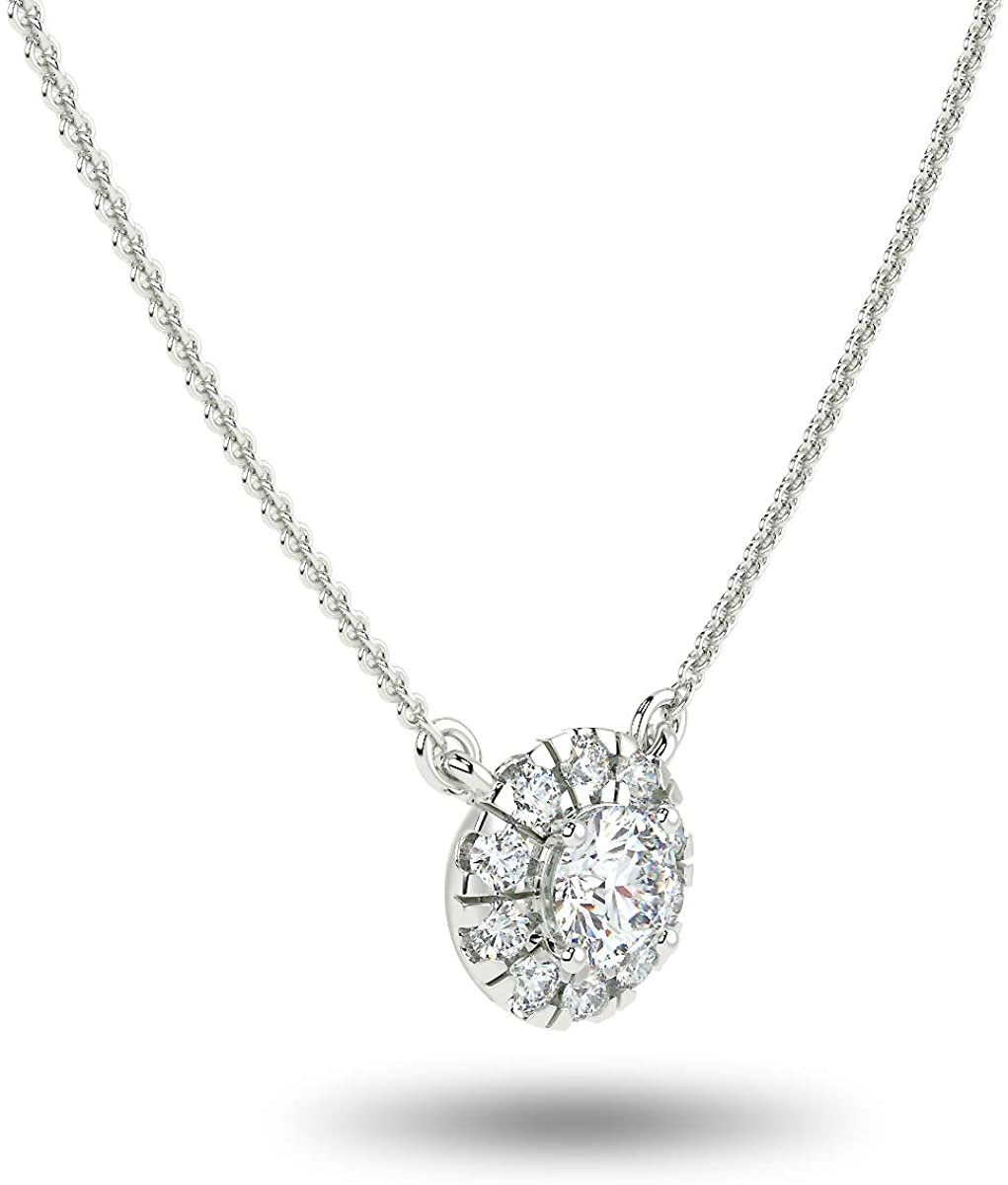 14K Gold 1/5 to 1/3 Carat Lab Grown Round-Cut Diamond Solitaire 4-Prong Pendant 16"-18" Necklace (G-H Color, VS1-VS2 Clarity) - Choice of Gold Color & Carat Weight