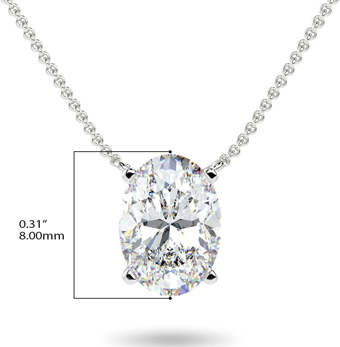 IGI Certified 14K Gold 1/3 to 1-1/2 Carat Oval Shape Lab Created Diamond Suspended Solitaire Pendant Necklace (G-H Color, VS1-VS2 Clarity), 18" - Choice of Gold Color