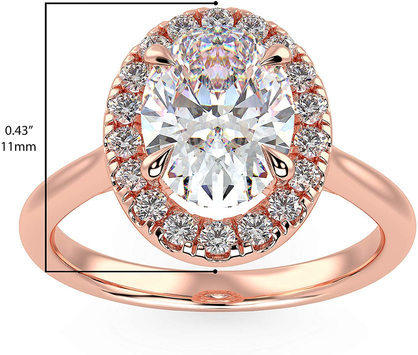 IGI Certified 14K Rose Gold 1-3/4 Carat Oval Lab Created Diamond Vintage-Inspired Halo Engagement Ring (G-H Color, VS1-VS2 Clarity, 1.5 Carat Center Stone) - Size 9