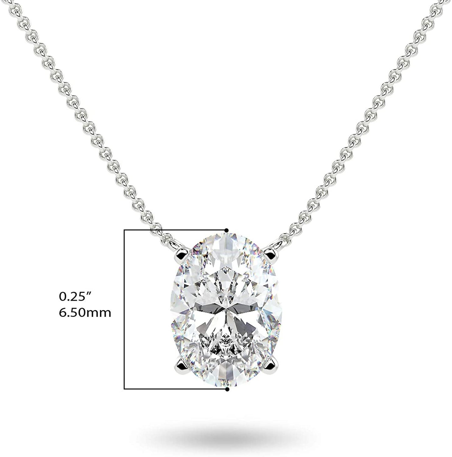14K Gold 1/3 Carat Oval Shape Lab Created Diamond Vertical Solitaire Pendant Necklace (G-H Color, VS1-VS2 Clarity), 18" - Choice of Color