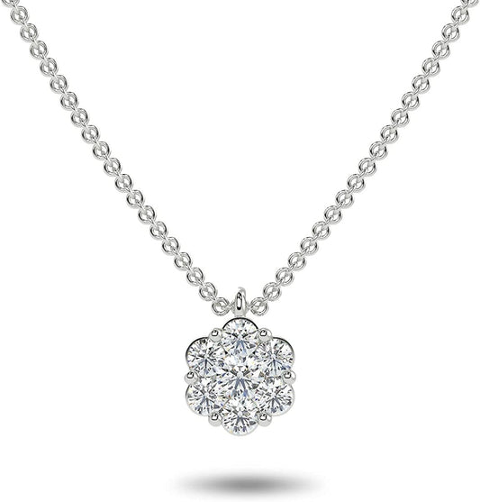 10K Gold 1/5 CTTW Lab Grown Diamond Round Flower Cluster Pendant Necklace (G-H Color, SI1-SI2 Clarity), 18" - Choice of Gold Color
