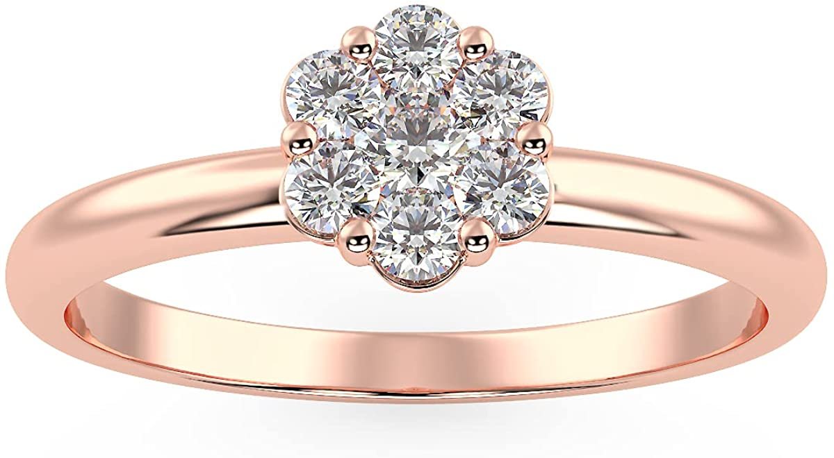 10K Rose Gold 1/5 Cttw Round Brilliant-Cut Lab Grown Diamond Flower Cluster Engagement or Promise Ring (G-H Color, SI1-SI2 Clarity) - Size 8