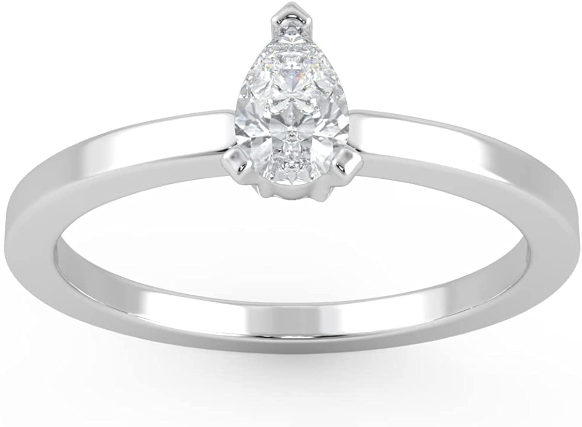 IGI Certified 1/4 Ct Pear Cut Lab Grown Diamond 14K Gold 3-Prong Solitaire Engagement Ring (G-H Color, VS1-VS2 Clarity) - Choice of Gold Color