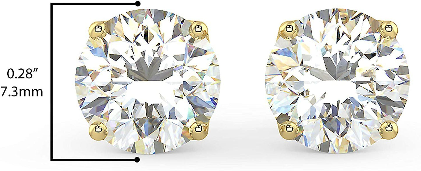 Certified 2.0-4.0 Cttw Near Colorless Round Brilliant-Cut Lab Created Diamond 14K Gold Classic Four-Prong Stud Earrings (I-J Color, VS1-VS2 Clarity) - Choice of Gold Colors, Gem Weights