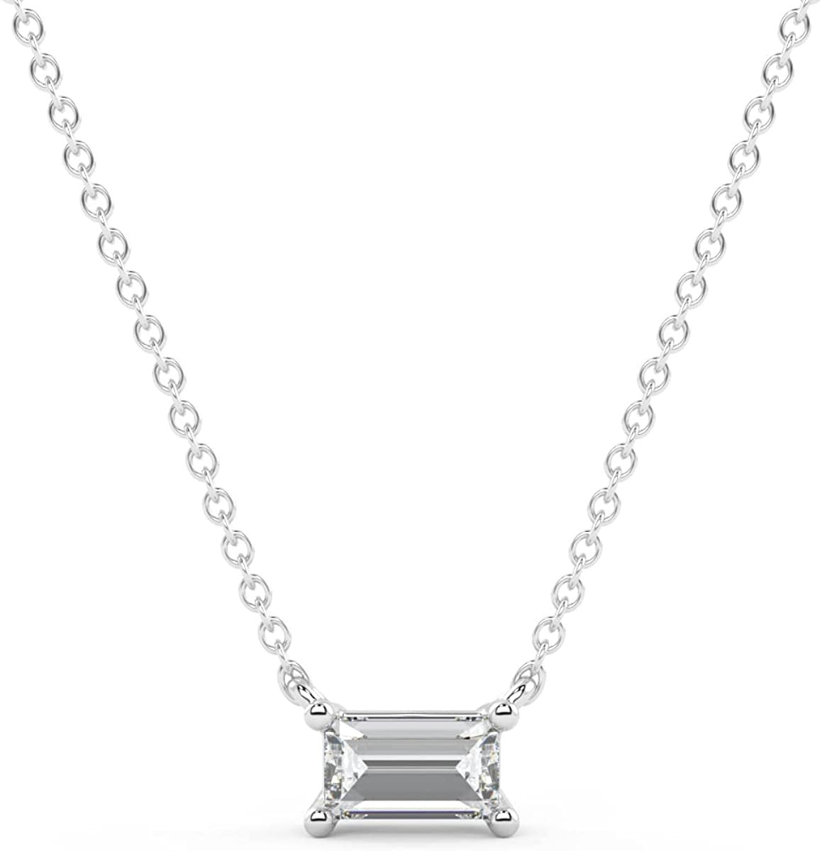 IGI Certified 1/4 Ct Emerald Cut Lab Grown Diamond 14K Gold East-West Solitaire Necklace (G-H Color, VS1-VS2 Clarity) - 18” - Choice of Metal Color