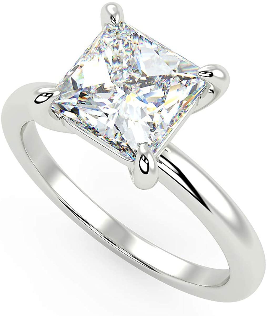 14K White Gold Starnish Princess Cut Halo Engagement Ring
