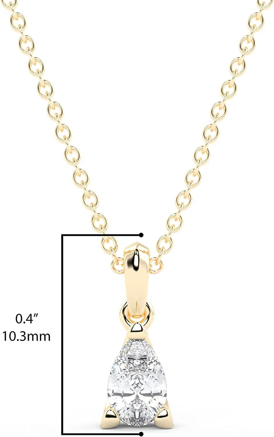 IGI Certified 1/5 Ct Pear Cut Lab Grown Diamond 14K Gold 4 Prong Solitaire Pendant Necklace (G-H Color, VS1-VS2 Clarity) - 18” - Choice of Metal Color