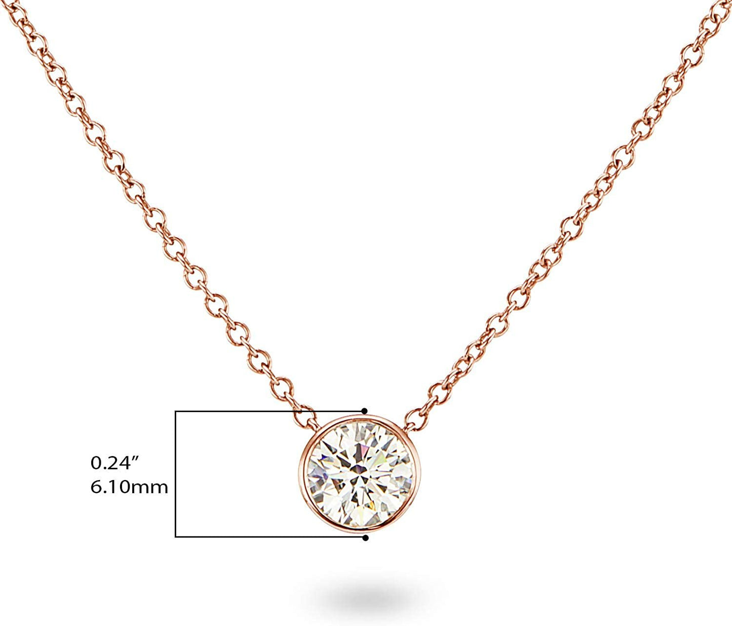 IGI Certified 14K Gold 1/4 to 1/2 Carat Round Brilliant Cut Lab Created Diamond Bezel-Set Solitaire Pendant Necklace (G-H Color, VS1-VS2 Clarity), 18" - Choice of Carat & Gold Color