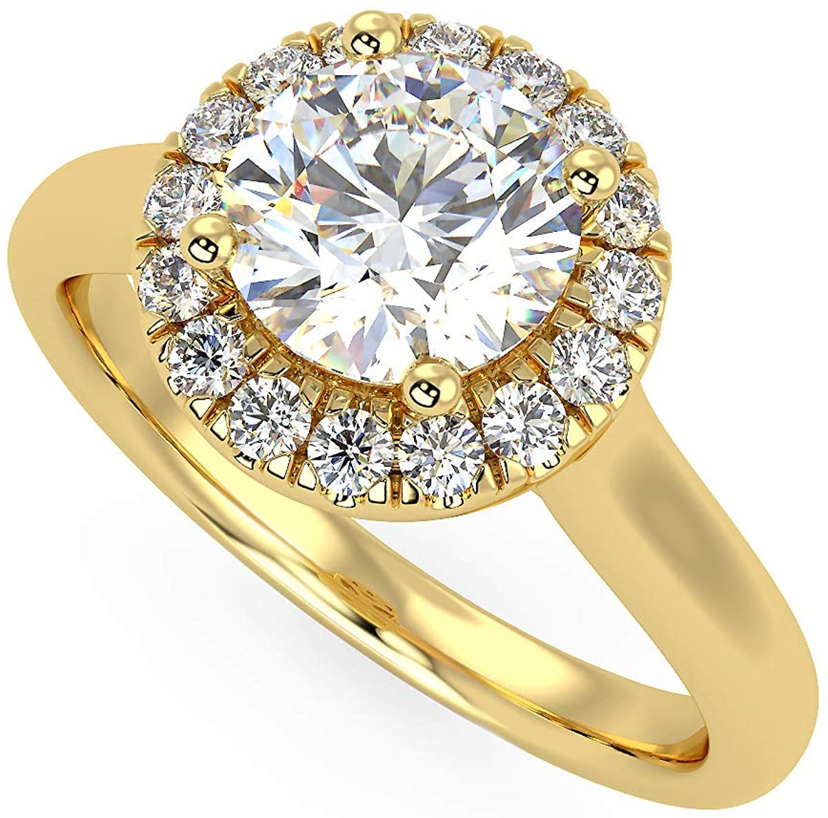 IGI Certified 14K Yellow Gold 1.0 Cttw Brilliant-Cut Lab Created Diamond Round Halo Engagement Ring (Center Stone: G-H Color, VS1-VS2 Clarity) - Size 5