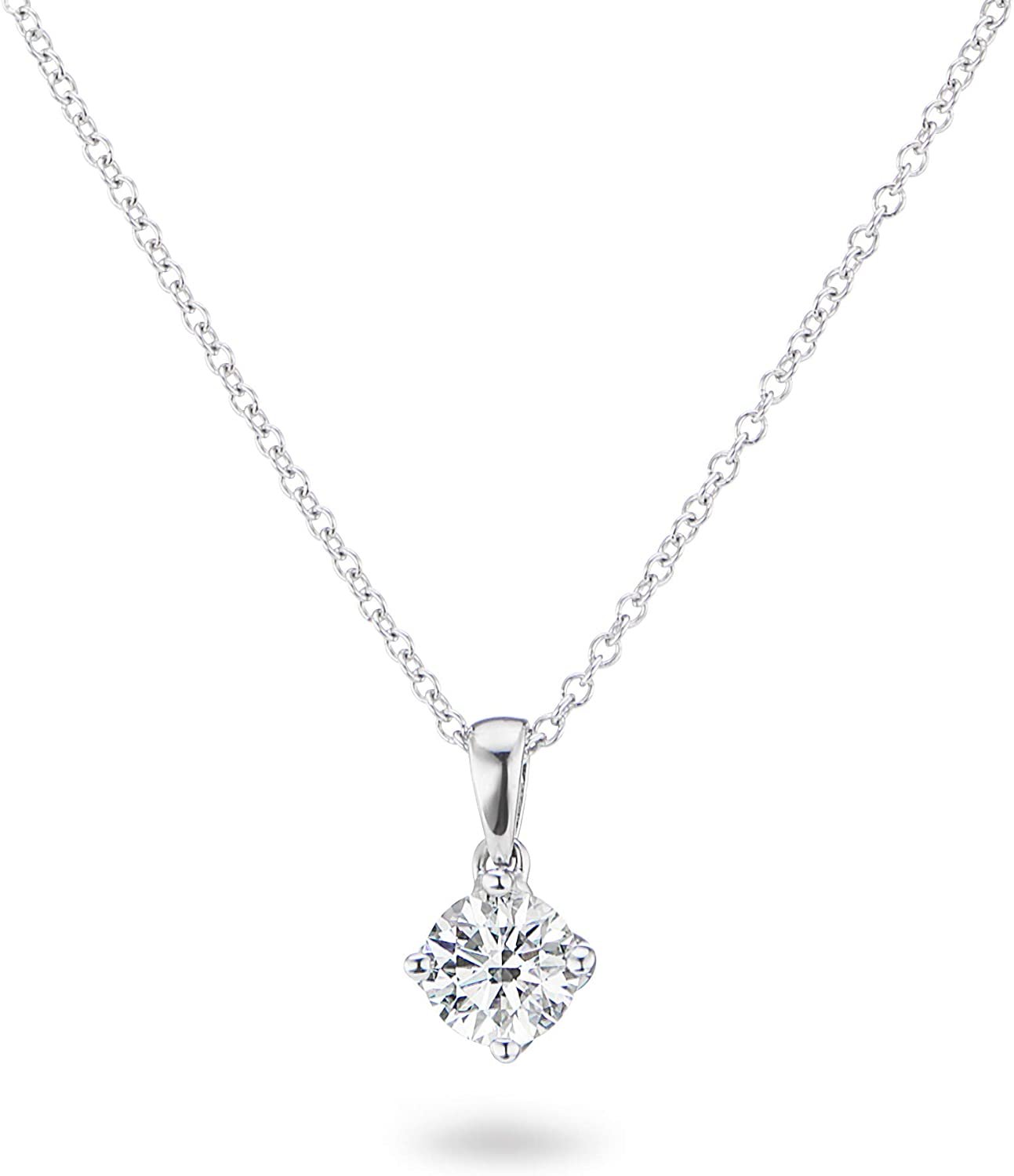 14K Gold 1/5 to 1/3 Carat Lab Grown Round-Cut Diamond Solitaire 4-Prong Pendant 16"-18" Necklace (G-H Color, VS1-VS2 Clarity) - Choice of Gold Color & Carat Weight