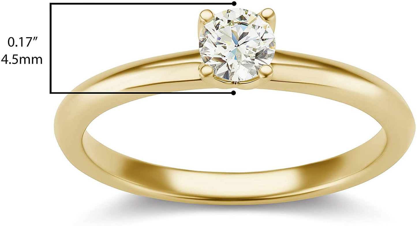 14K Yellow Gold 1/3 Carat Round Brilliant Lab Created Diamond 4-Prong Classic Solitaire Engagement Ring (G-H Color, VS1-VS2 Clarity) - Size 6.5