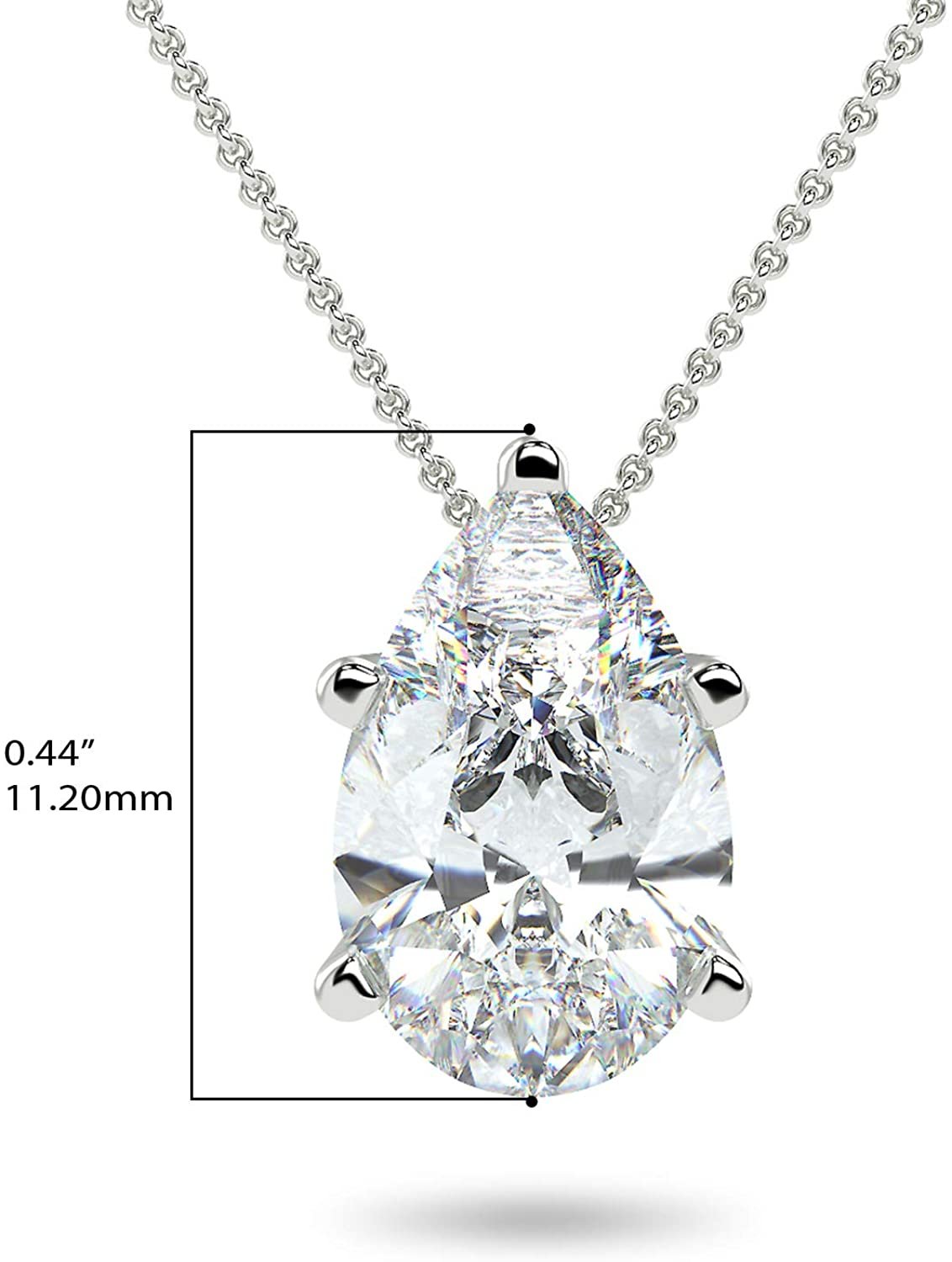 14K Gold 1/3 Carat Teardrop Pear-Shaped Lab Created Diamond Solitaire Pendant Necklace (G-H Color, VS1-VS2 Clarity), 18" - Choice of Gold Color