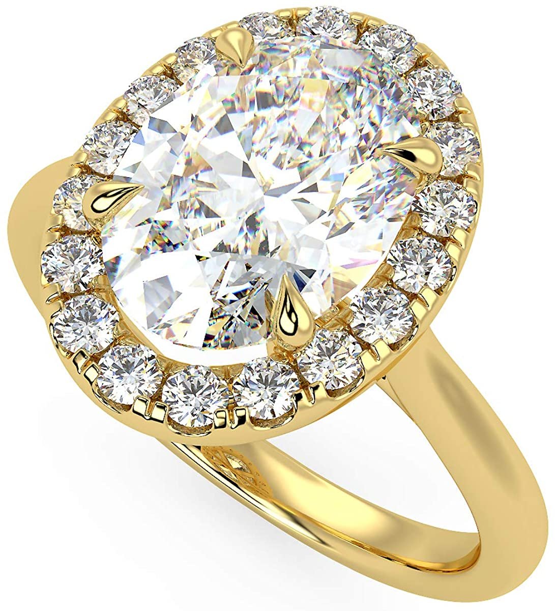 IGI Certified 14K Yellow Gold 1-3/4 Carat Oval Lab Created Diamond Vintage-Inspired Halo Engagement Ring (G-H Color, VS1-VS2 Clarity, 1.5 Carat Center Stone) - Size 8