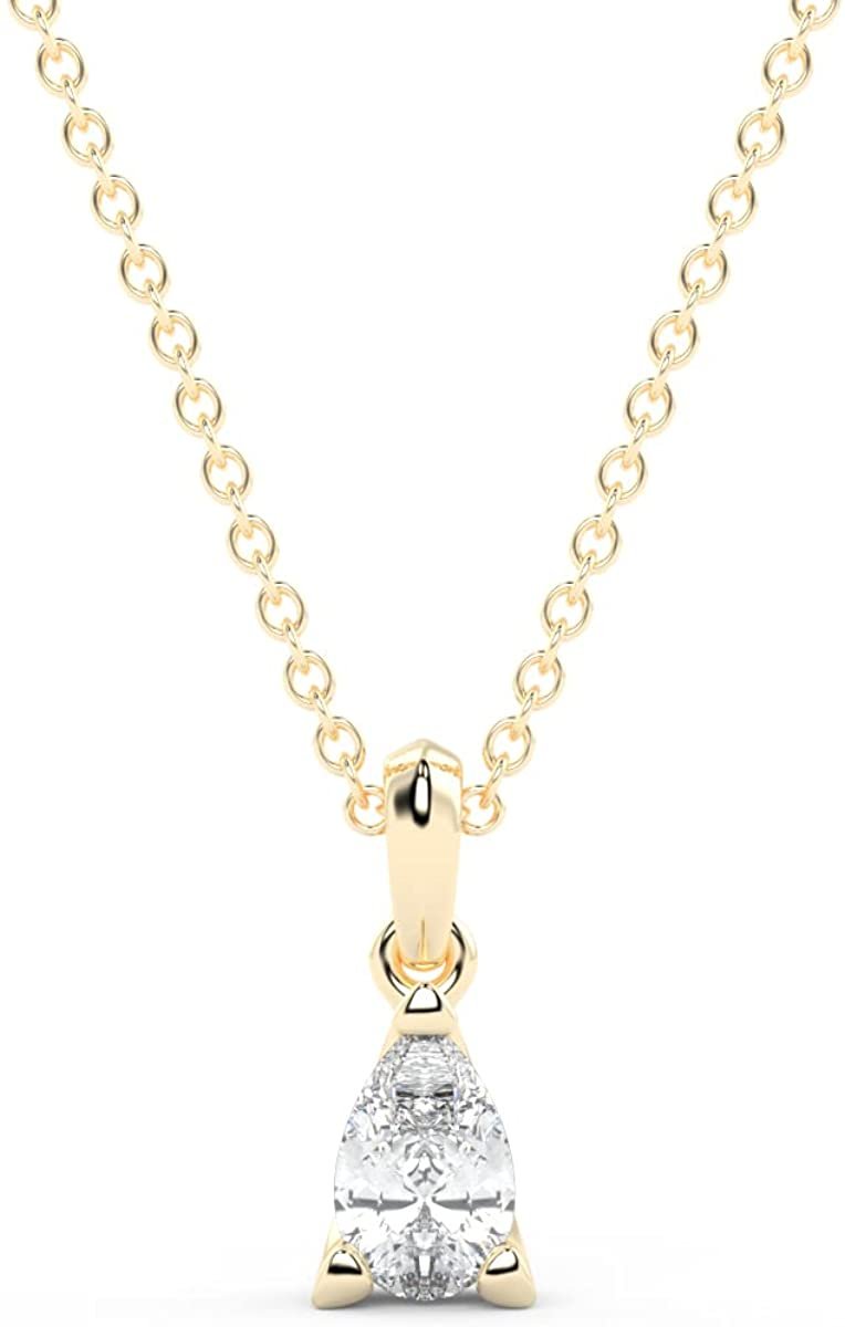 IGI Certified 1/5 Ct Pear Cut Lab Grown Diamond 14K Gold 4 Prong Solitaire Pendant Necklace (G-H Color, VS1-VS2 Clarity) - 18” - Choice of Metal Color