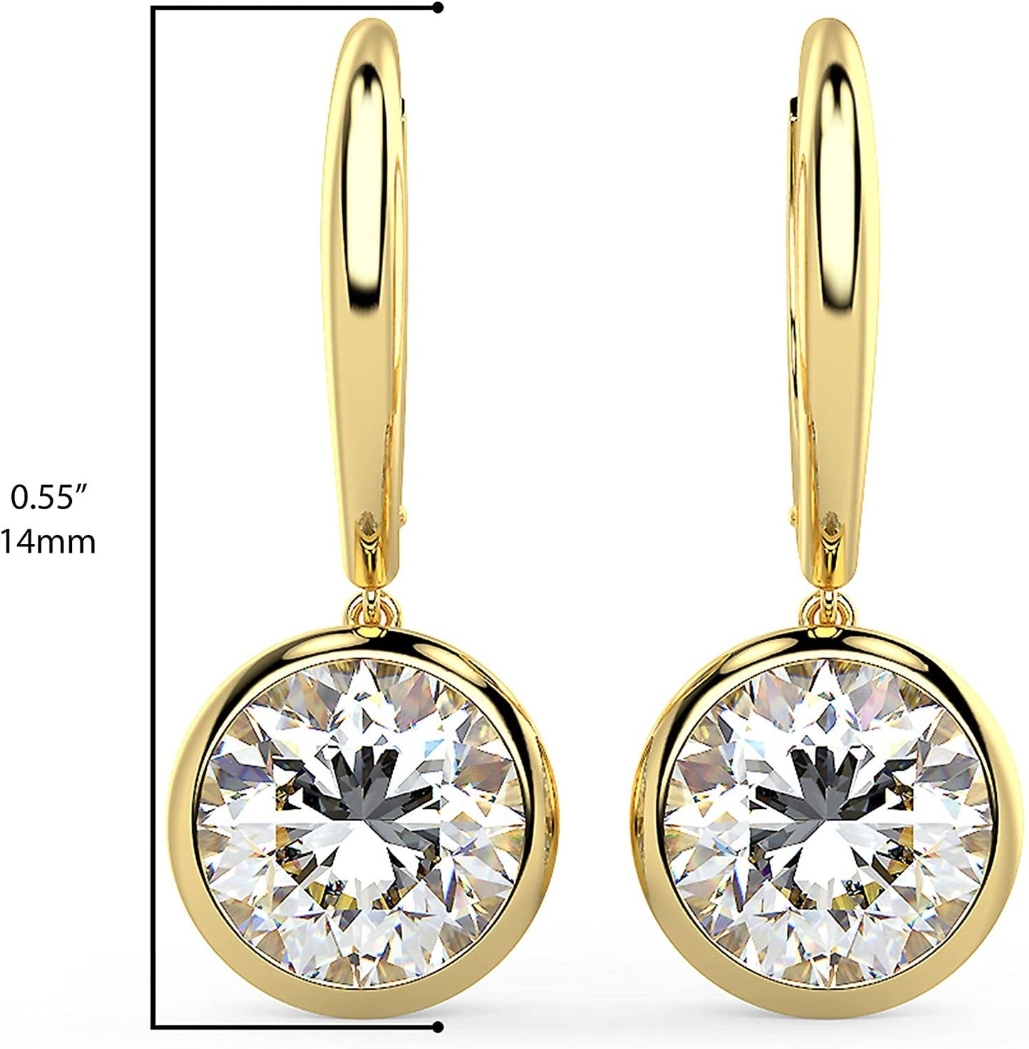 14K Gold 1/2 Cttw Round Brilliant-Cut Lab Grown Diamond Bezel-Set Leverback Drop Earrings (G-H Color, VS1-VS2 Clarity) - Choice of Gold Colors