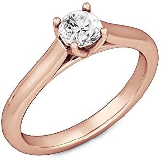 10K Rose Gold 1/2 Ct Round Brilliant Cut Lab Created Diamond Classic 4-Prong Cathedral Style Engagement Ring (F-G Color, VVS2-VS1 Clarity)