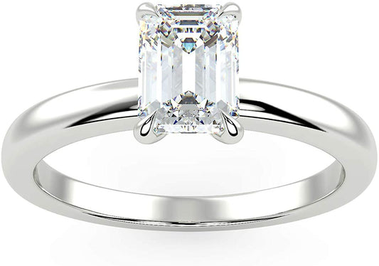 IGI Certified 14K White Gold 9/10 to 2.0 Carat Emerald-Cut Lab Created Diamond Classic Solitaire Engagement Ring (G-H Color, VS1-VS2 Clarity)