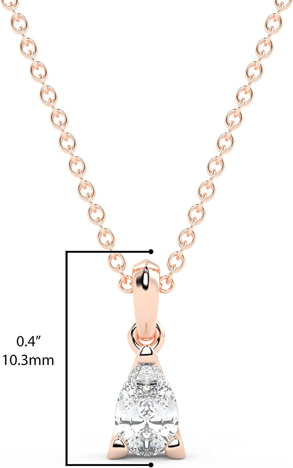 IGI Certified 1/5 Ct Pear Cut Lab Grown Diamond 14K Gold 4 Prong Solitaire Pendant Necklace (G-H Color, VS1-VS2 Clarity) - 18” - Choice of Metal Color