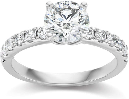 IGI Certified 14K White Gold 2-1/2 Cttw Brilliant-Cut Colorless Lab Created Diamond Solitaire Engagement Ring with Pavé-Set Band (Center Stone: E-F Color, VVS1-VVS2 Clarity) - Size 7.5