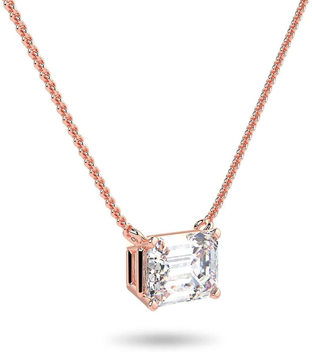 14K Rose Gold 1/3 Carat Rectangular Emerald-Cut Lab Grown Diamond  Horizontal Solitaire Pendant Necklace (G-H Color, VS1-VS2 Clarity), 18