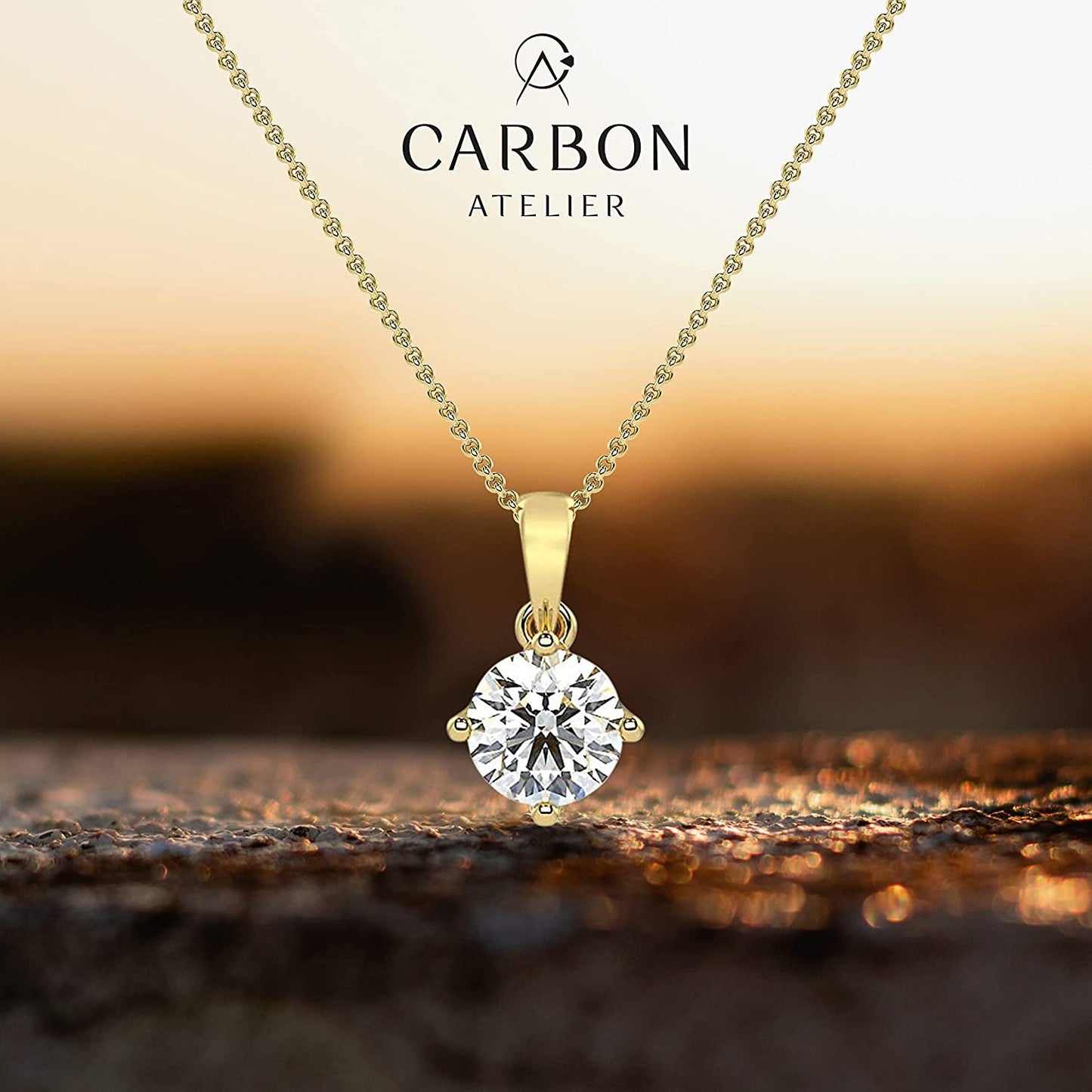 14K Gold 1/5 to 1/3 Carat Lab Grown Round-Cut Diamond Solitaire 4-Prong Pendant 16"-18" Necklace (G-H Color, VS1-VS2 Clarity) - Choice of Gold Color & Carat Weight