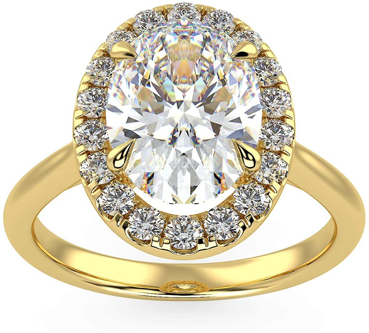 IGI Certified 14K Yellow Gold 1-3/4 Carat Oval Lab Created Diamond Vintage-Inspired Halo Engagement Ring (G-H Color, VS1-VS2 Clarity, 1.5 Carat Center Stone) - Size 8