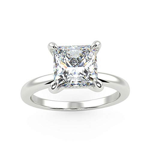 IGI Certified 14K White Gold 1-1/2 Carat Princess-Cut Lab Created Diamond Classic Square Solitaire Engagement Ring (G-H Color, VS1-VS2 Clarity) - Size 8.75