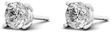 14K White Gold 2/3 Cttw Near Colorless Round Brilliant-Cut Lab Created Diamond Classic Four-Prong Stud Earrings (G-H Color, VS1-VS2 Clarity)