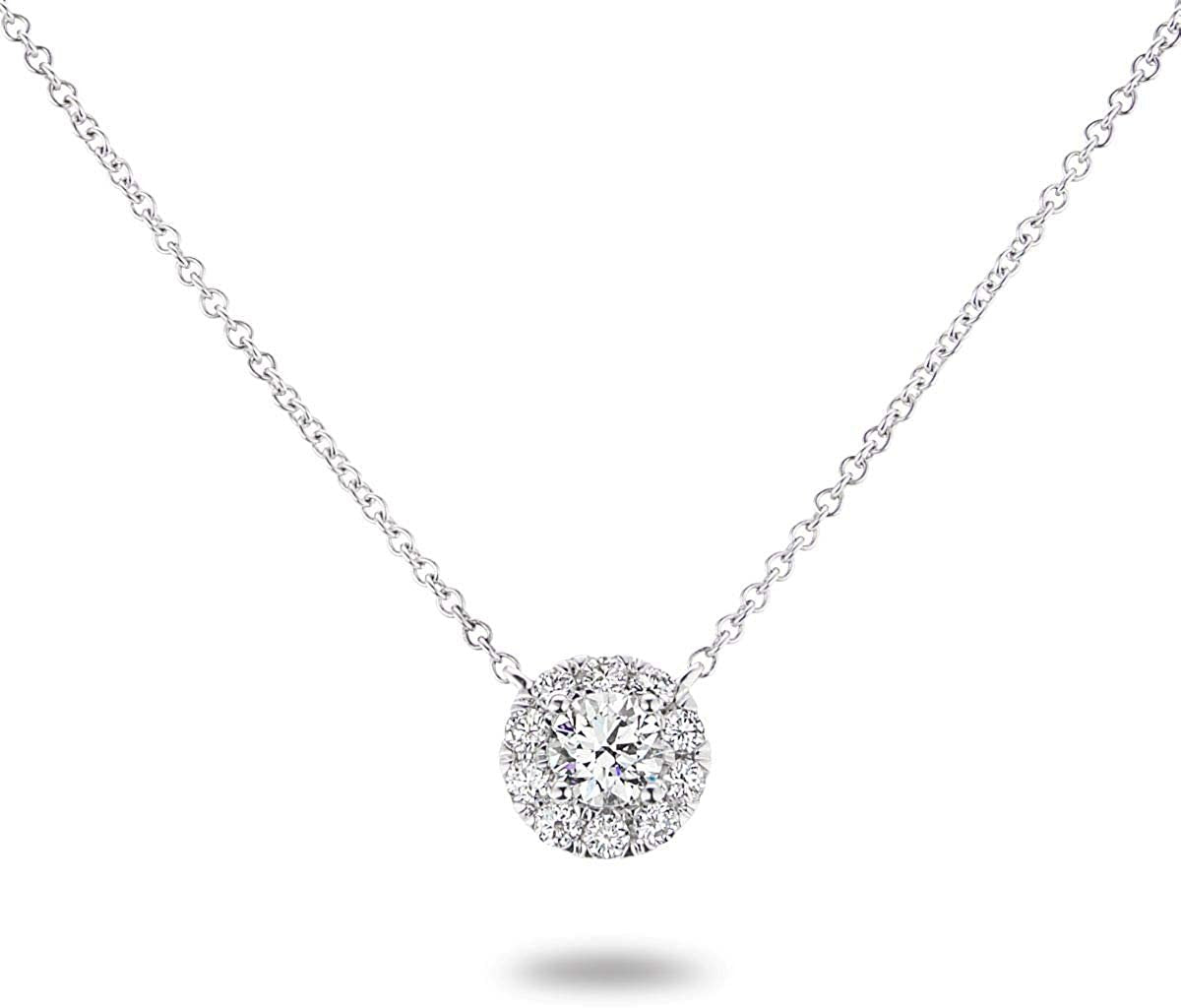 14K Gold 1/5 to 1/3 Carat Lab Grown Round-Cut Diamond Solitaire 4-Prong Pendant 16"-18" Necklace (G-H Color, VS1-VS2 Clarity) - Choice of Gold Color & Carat Weight