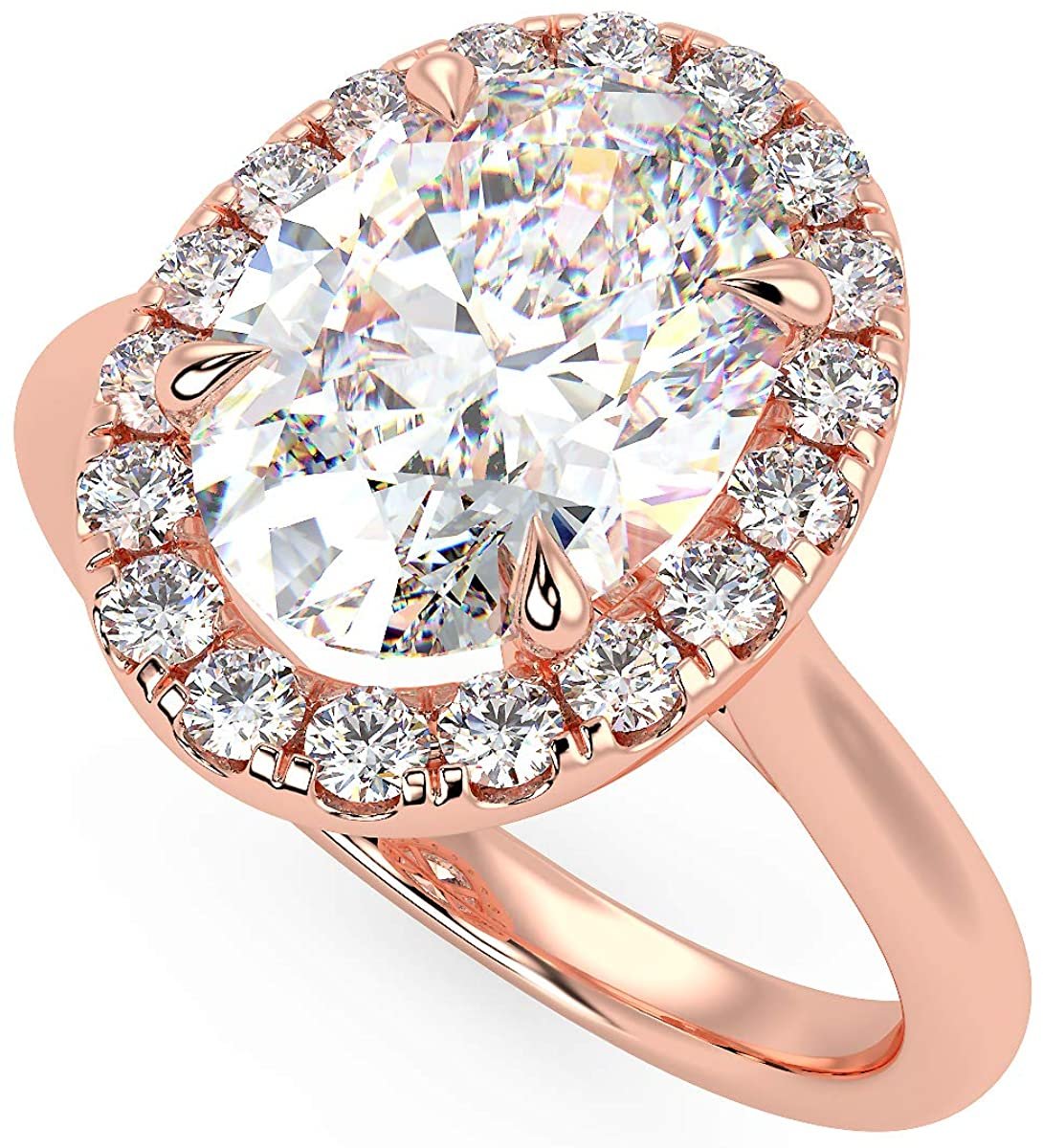 IGI Certified 14K Rose Gold 2-1/3 Carat Oval Lab Created Diamond Vintage-Inspired Halo Engagement Ring (2.0 Carat Center Stone: G-H Color, VS1-VS2 Clarity) - Size 7-3/4