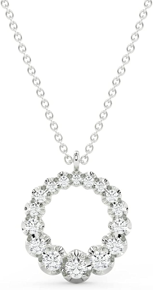 .925 Sterling Silver 1/3 Cttw Lab Grown Diamond Graduated Open Circle Pendant Necklace (G-H Color, SI1-SI2 Clarity), 18"