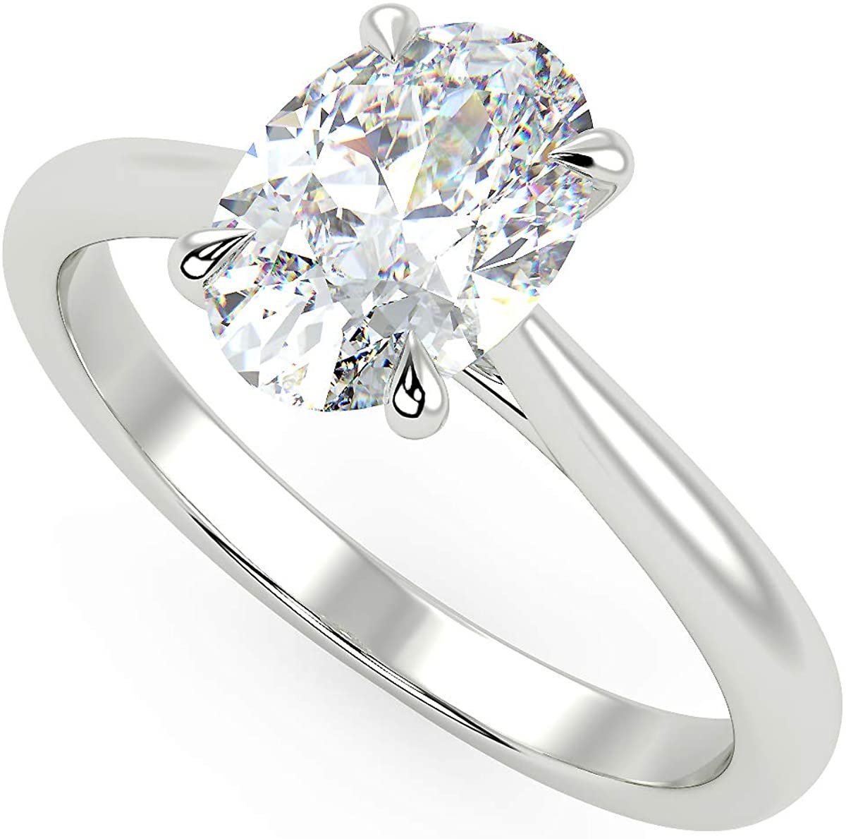 IGI Certified 14K White Gold 1-1/2 Carat Oval Lab Created Diamond Classic Solitaire Engagement Ring (G-H Color, VS1-VS2 Clarity) - Size 7-1/4