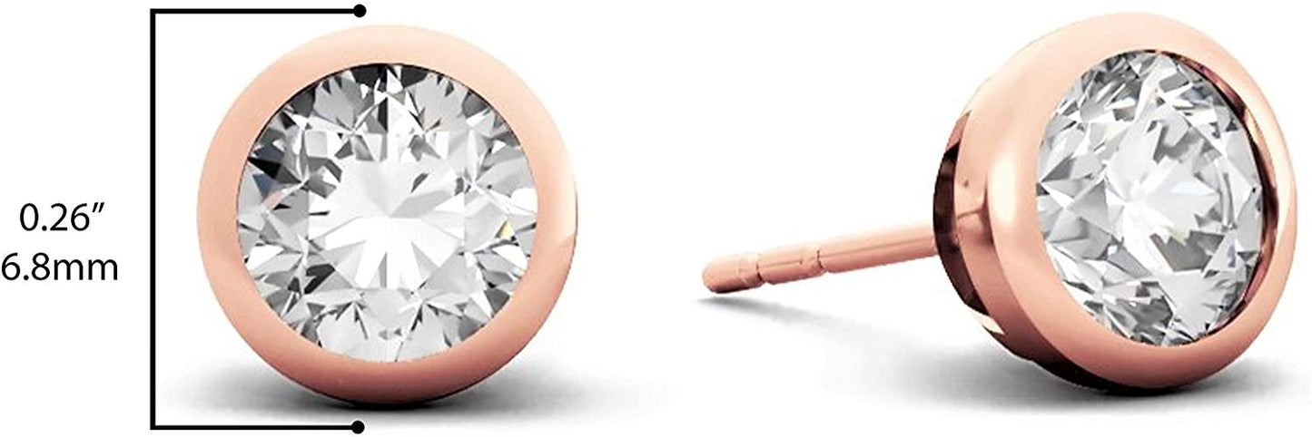 Certified 14K Gold 2.0 Cttw Round Brilliant-Cut Lab Grown Diamond Modern Bezel-Set Stud Earrings (I-J Color, SI1-SI2 Clarity) - Choice of Gold Colors