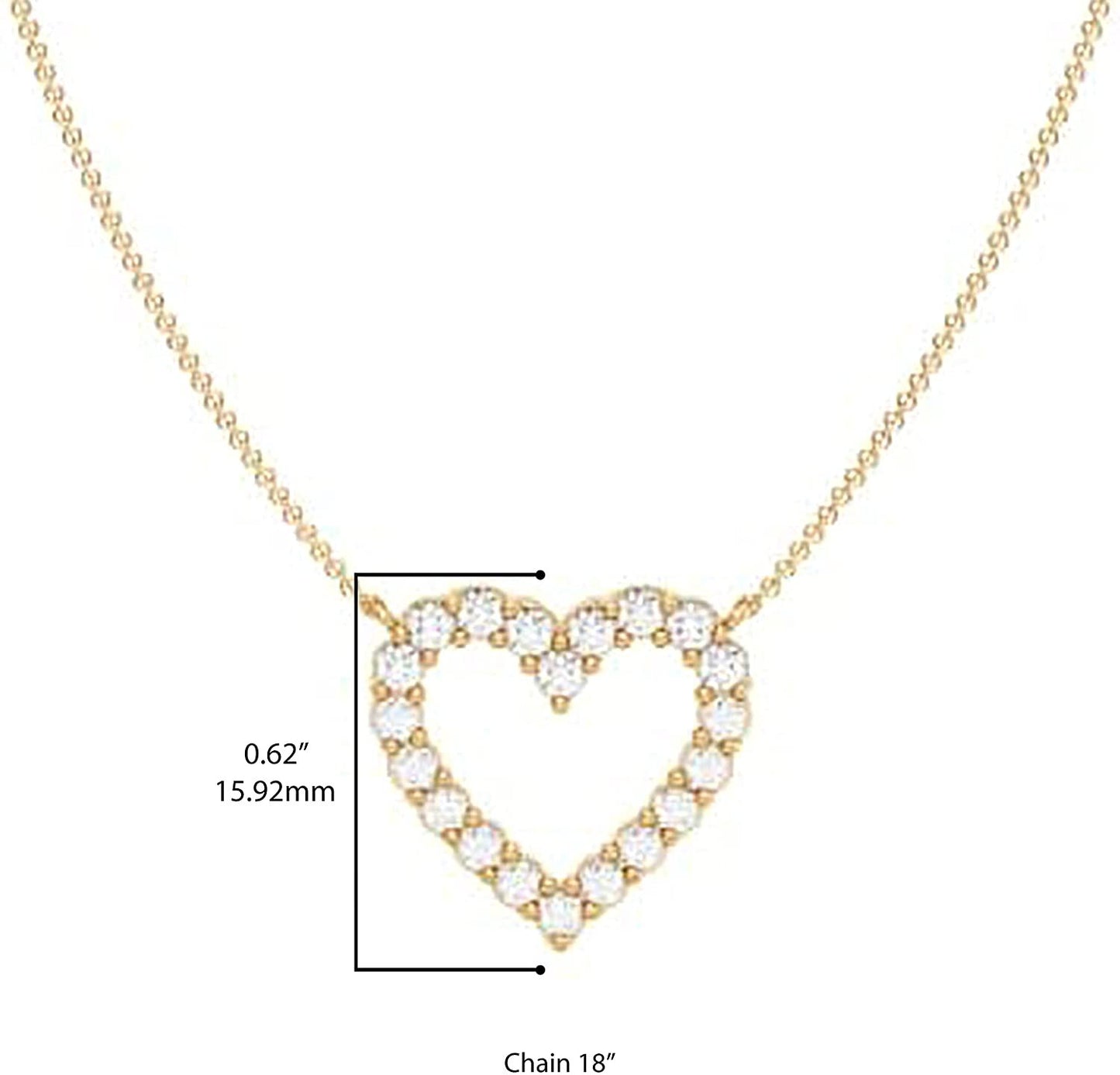 10K Yellow Gold 3/4 CTTW Lab Grown Diamond Open Heart Pendant Necklace (G-H Color, SI1-SI2 Clarity), 18"