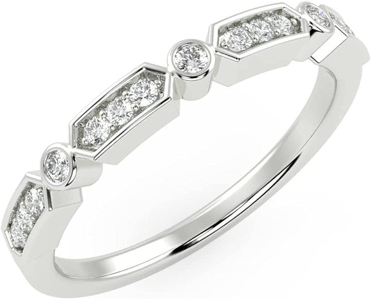 10K White Gold 1/8 Cttw Lab Created Diamond Alternating Round & Hexagonal Bezel Engagement Ring (G-H Color, SI1-SI2 Clarity) - Size 5