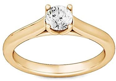 10K Yellow Gold 1/2 Ct Round Brilliant Cut Lab Created Diamond Classic 4-Prong Cathedral Style Engagement Ring (F-G Color, VVS2-VS1 Clarity)