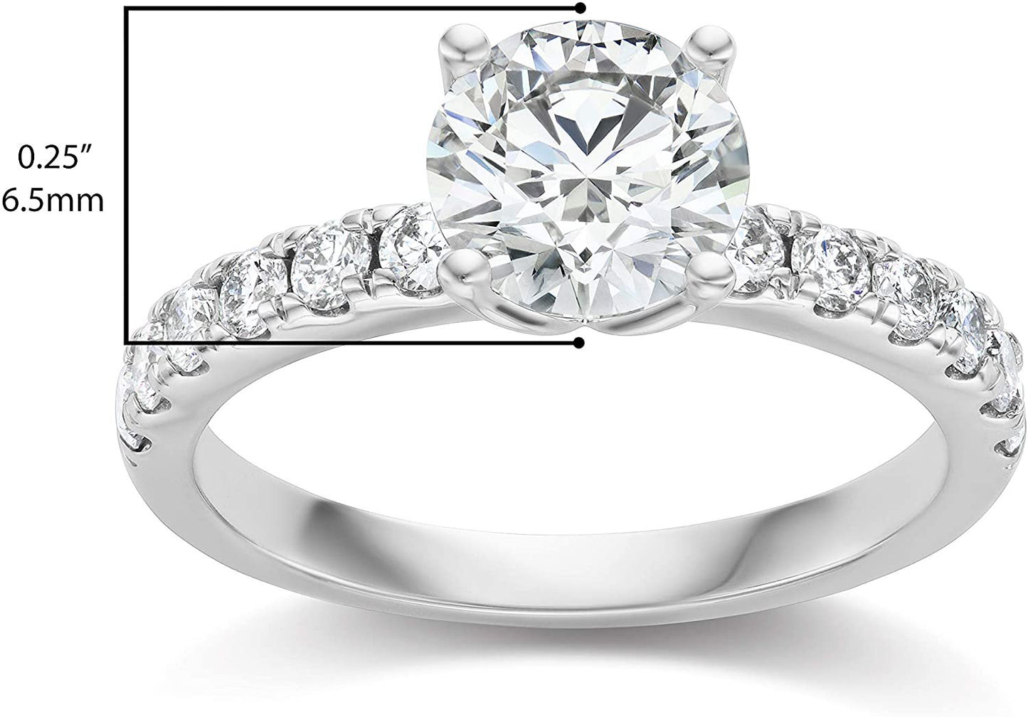 IGI Certified 14K White Gold 1-1/4 Cttw Brilliant-Cut Colorless Lab Created Diamond Solitaire Engagement Ring with Pavé-Set Band (Center Stone: E-F Color, VVS1-VVS2 Clarity) - Size 7.25