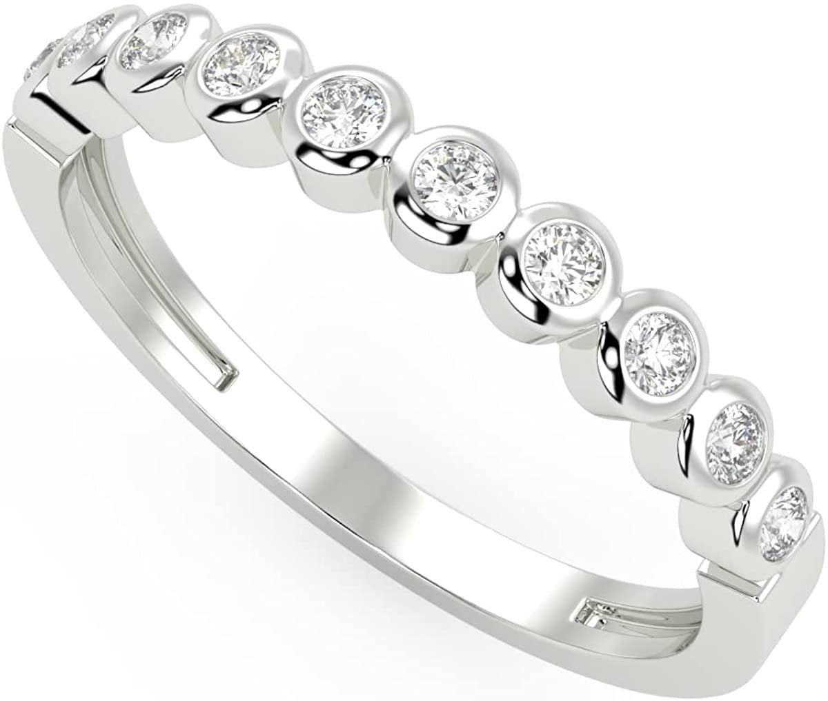 .925 Sterling Silver 1/10 Cttw Round Brilliant Lab Grown Diamond Bezel Set Half-Eternity Anniversary Band Ring (G-H Color, SI1-SI2 Clarity)