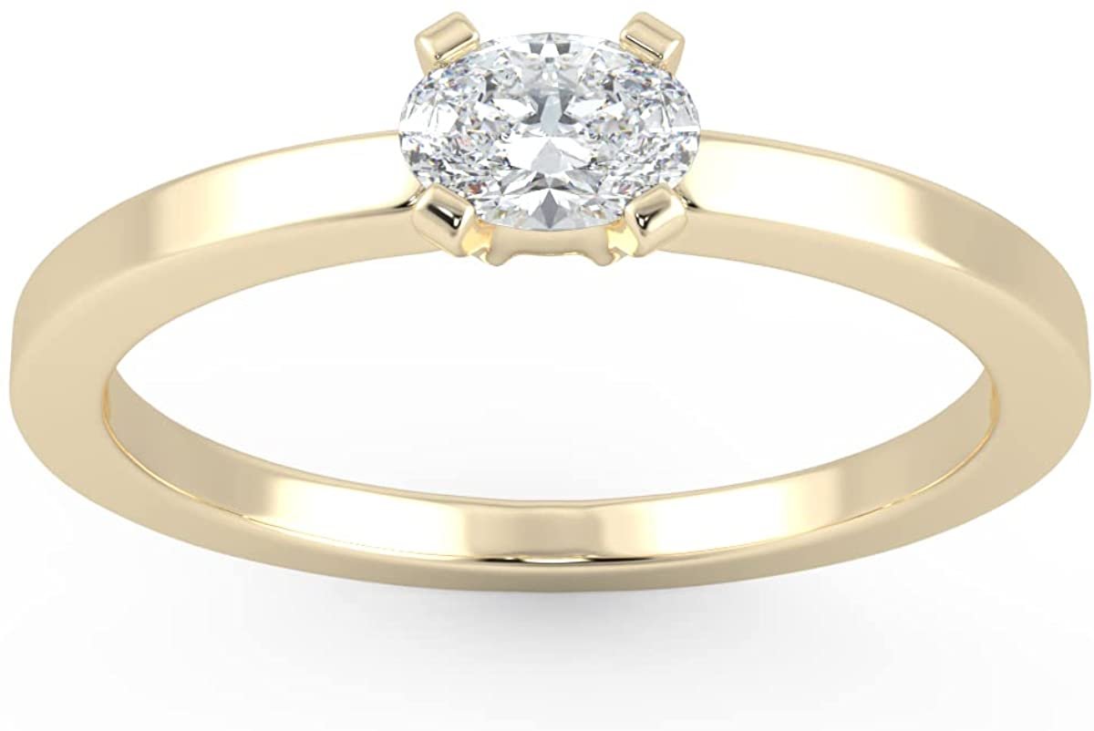 IGI Certified 1/4 Ct Oval Cut Lab Grown Diamond 14K Gold East-West Solitaire Engagement Ring (G-H Color, VS1-VS2 Clarity) - Choice of Gold Color