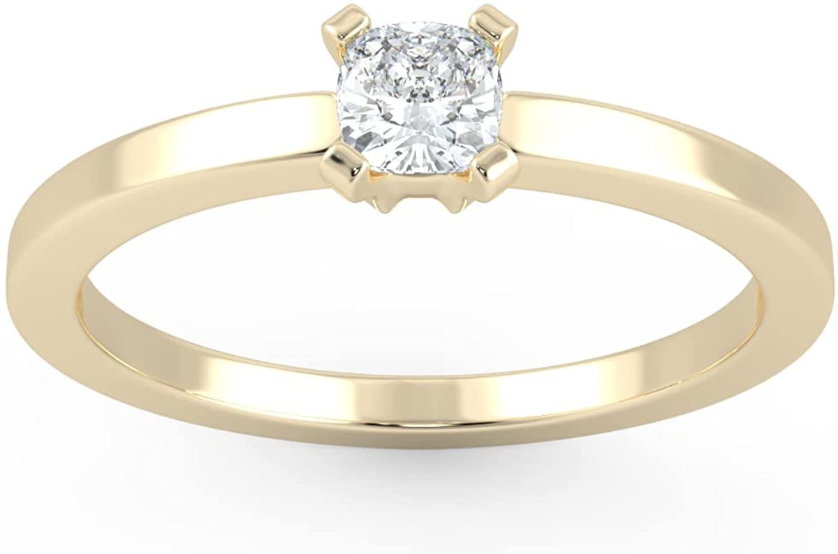 IGI Certified 1/4 Ct Cushion Cut Lab Grown Diamond 14K Gold 4-Prong Solitaire Engagement Ring (G-H Color, VS1-VS2 Clarity) - Choice of Gold Color