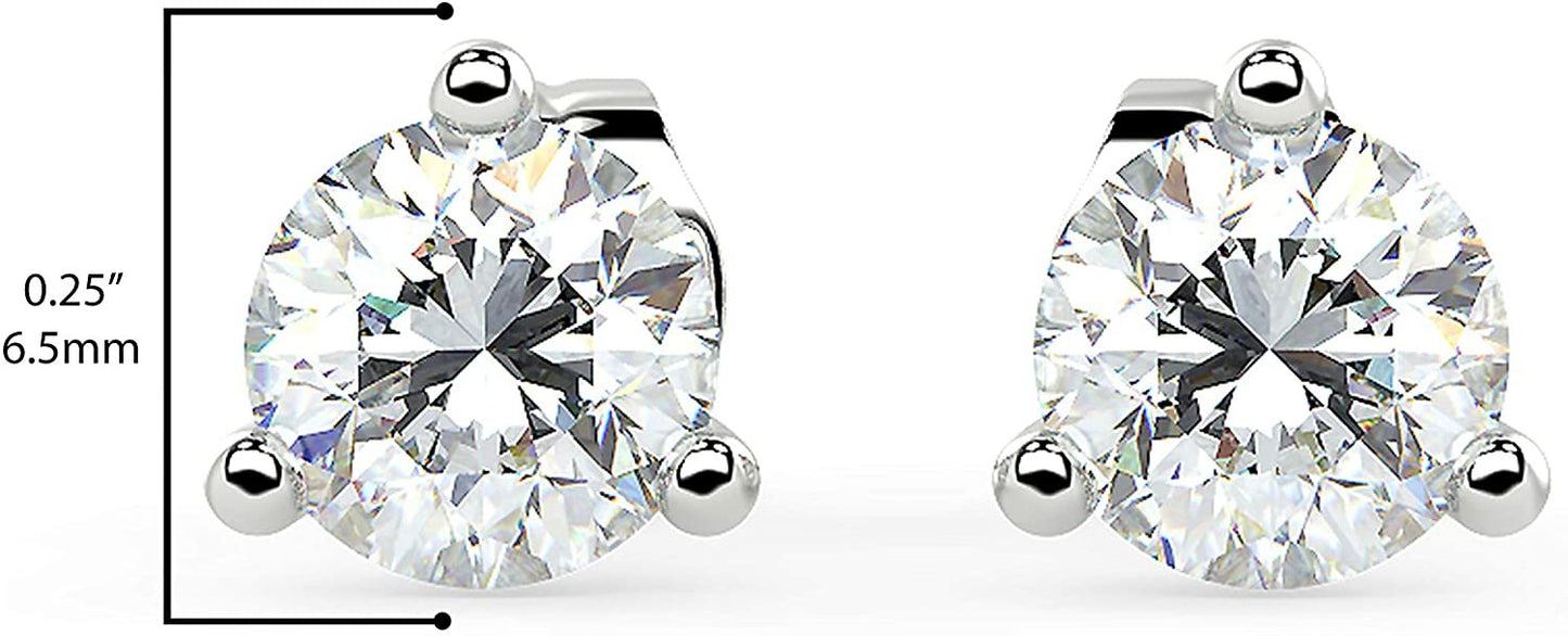 Certified 1.0 to 4.0 Cttw Round Brilliant-Cut Lab Created Diamond 14K Gold Martini-Set 3-Prong Stud Earrings (G-H Color, VS1-VS2 Clarity) - Choice of Metal Colors, Gem Weights
